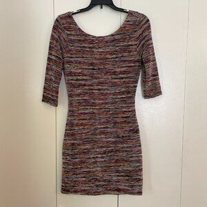 Medium Rainbow Lily Rose Bodycon Dress ¾ Sleeves Open Back